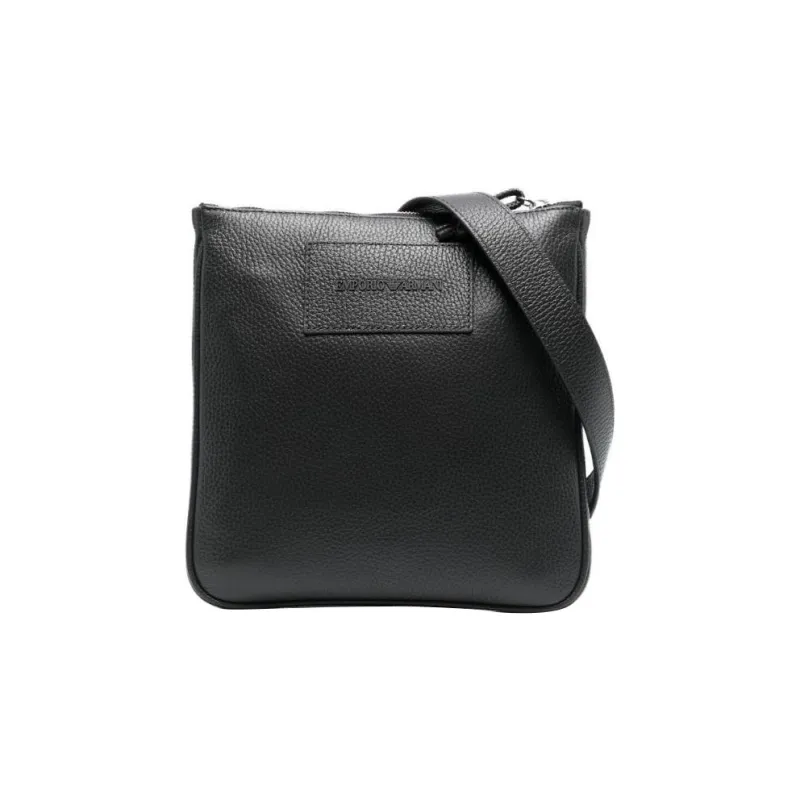 EMPORIO ARMANI Cow Leather Messenger Bag, Shoulder Bag, Crossbody Bag Men's Black-0