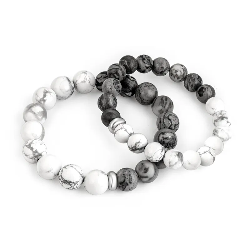 SIMPLE JOYS Bracelets Unisex Map Stone White Turquoise Stretchable Minimalist Style New Chinese Trend-46
