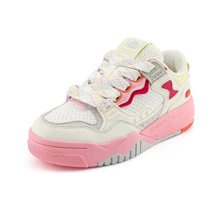 Kappa Anti Slip Wear Resistant Low Top Skateboard Shoes Unisex White Pink-1