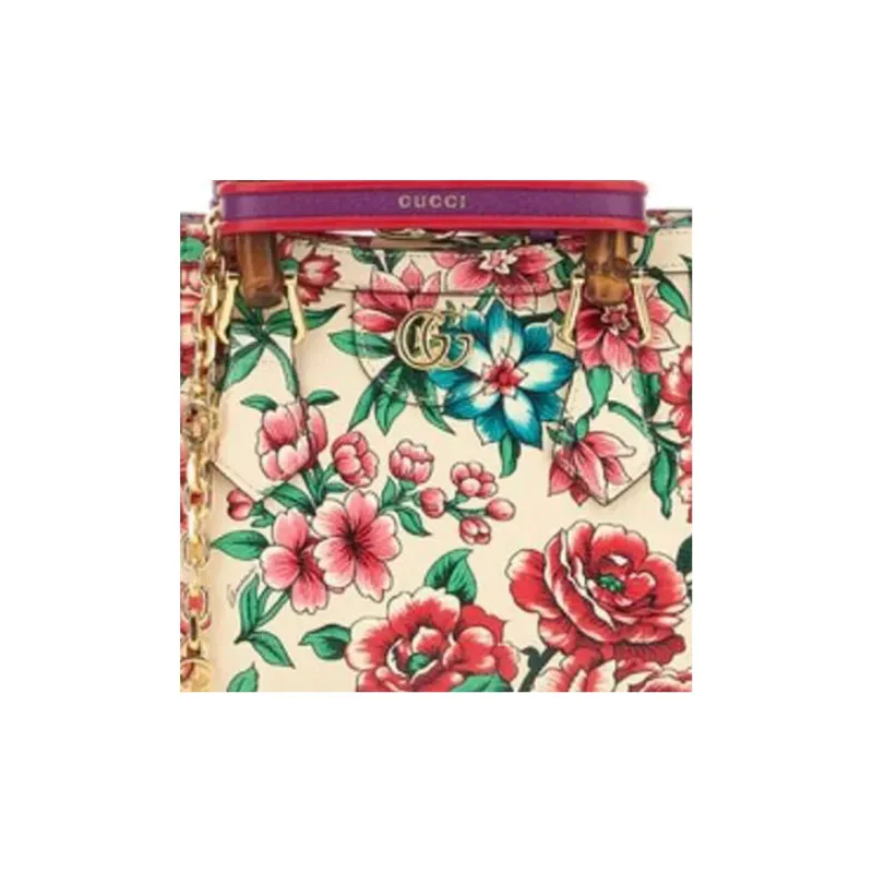 GUCCI Diana Bamboo With Canvas Tote Bag Shopping Bag Handbag Medium Size Women's Multicolor-5