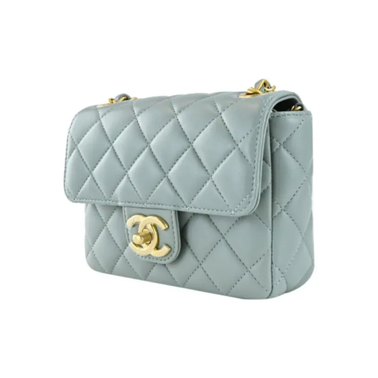 CHANEL Lambskin Flap Bag, Crossbody Bag, Shoulder Bag Women's Light Gray-1