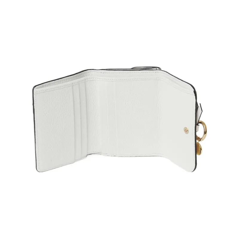 Chloe Alphabet Grain Calfskin Card Holder, Wallet Small Size Women's Crystal White-2