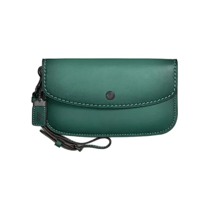 COACH Leather Clutch Wrist Bag Trumpets Women's Green-0