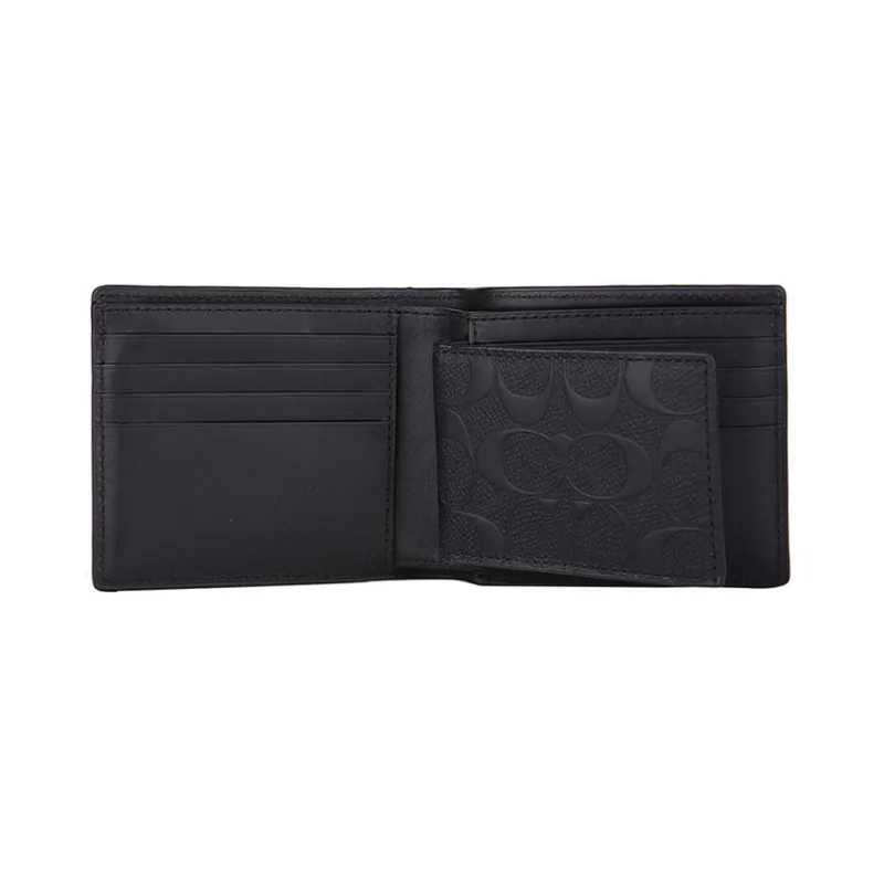 COACH 3 IN 1 Wallet Cross Grain Cow Leather Wallet Men's Black-9
