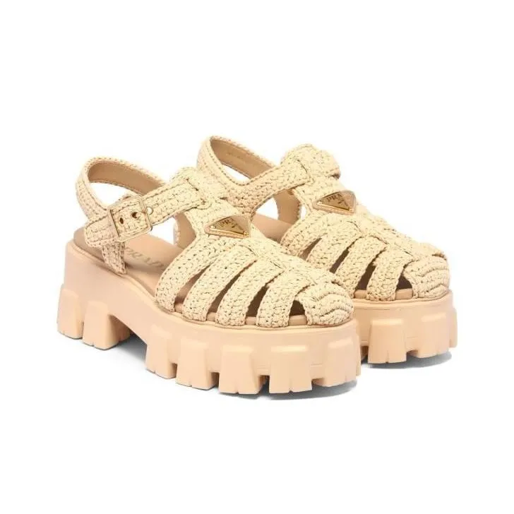 PRADA Monolith Raffia Sandals-7