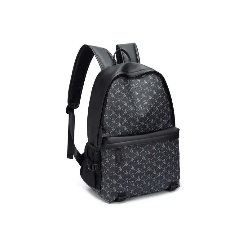 Slazenger Soft Leather Backpack Regular Men's Pattern Black-2