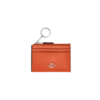 COACH Mini Id Skinny Cross-Stitch Leather Coin Purses Card Holders Women's Orange