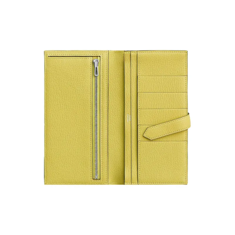 HERMES Bearn Mysore Goat Skin Card Holder Wallet Women's 0Y Limoncello Lemon Yellow-1