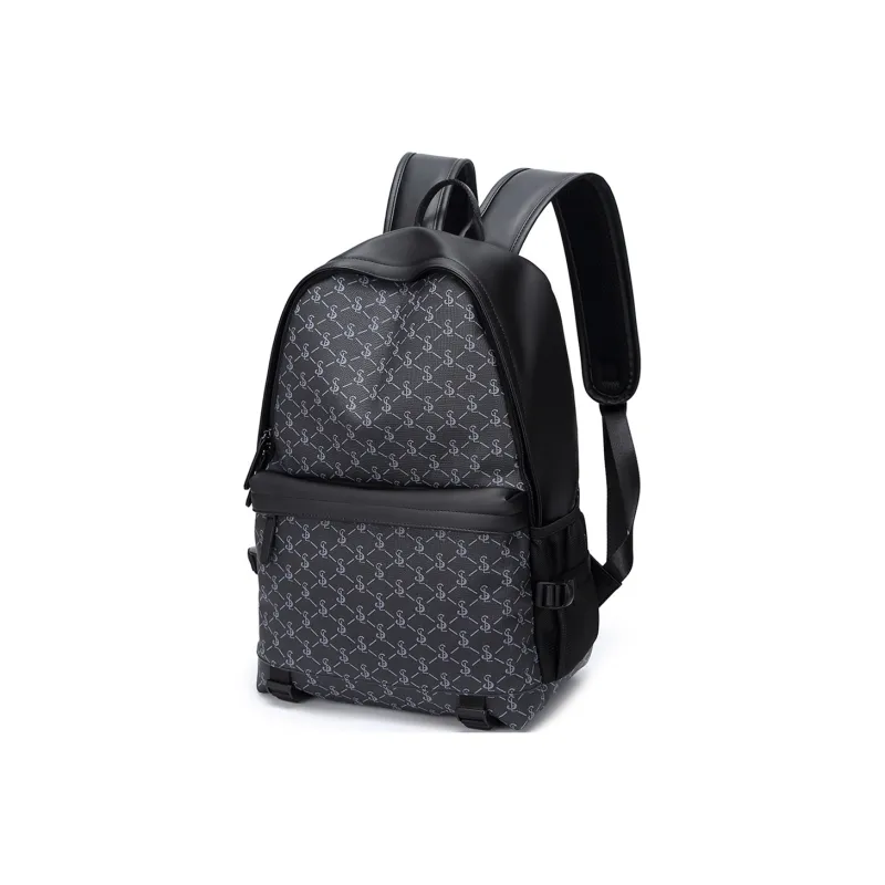 Slazenger Soft Leather Backpack Regular Men's Pattern Black-1