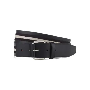 BALLY Patchwork Stripes Pin Buckle Calfskin Leather Belts Men's Black