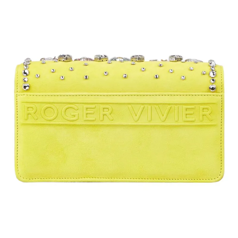 Roger Vivier Suede Leather One Shoulder Crossbody Handheld Bag Mini Women's Yellow-3