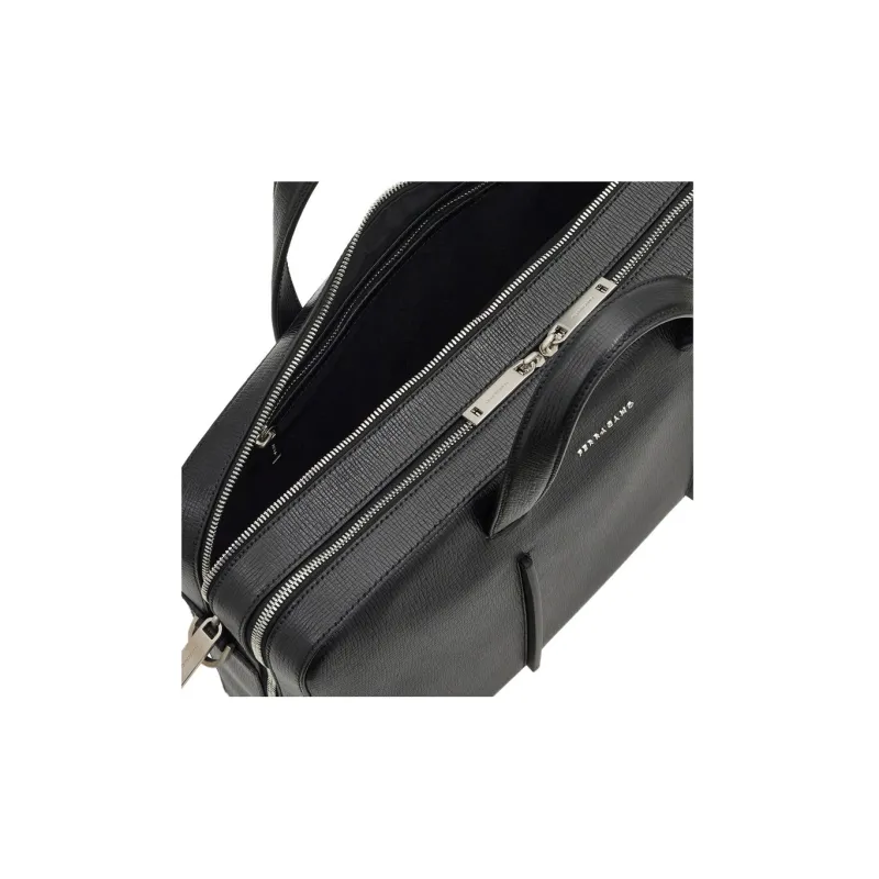 FERRAGAMO Calfskin Briefcase, Portable Crossbody Bag, Shoulder Bag Regular Men's Black-3