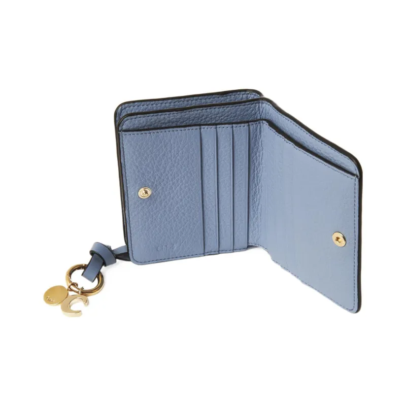 Chloe Alphabet Grained Calfskin Wallet Women's Blue-2
