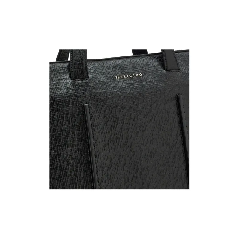 FERRAGAMO Calfskin Briefcase, Portable Crossbody Bag, Shoulder Bag Regular Men's Black-4