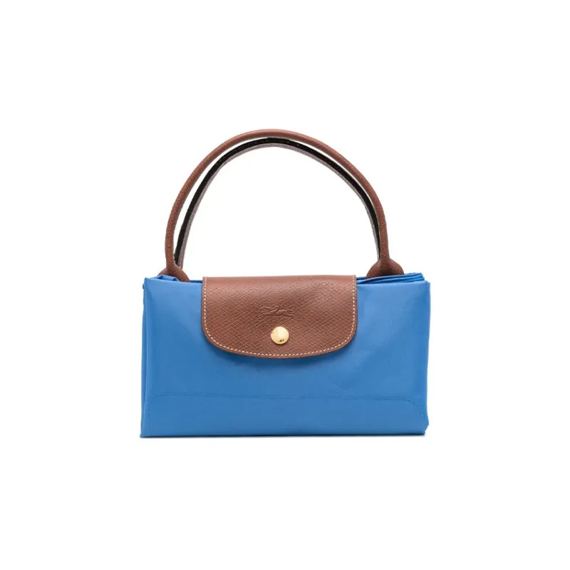 LONGCHAMP Le Pliage Cow Leather Trim Dumpling Bag Handbag Travel Bag Medium Size Women's Diamond Blue-5