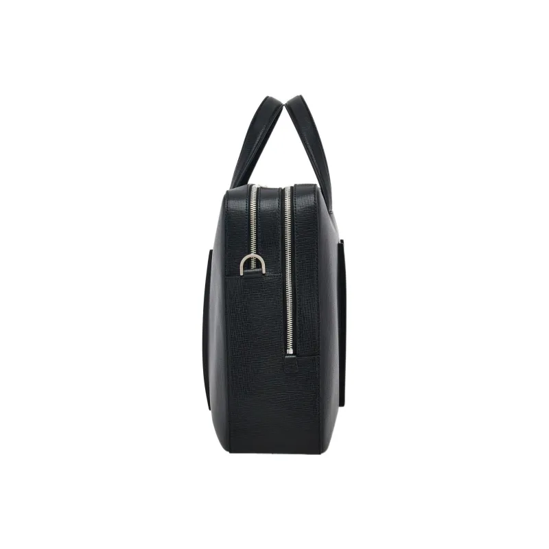 FERRAGAMO Calfskin Briefcase, Portable Crossbody Bag, Shoulder Bag Regular Men's Black-1
