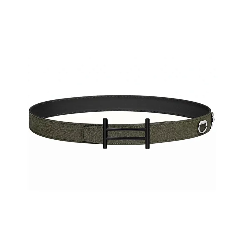 HERMES Rider Belt With Black Smooth Buckle Leather Belts Men's Black Width: 3.2CM-0