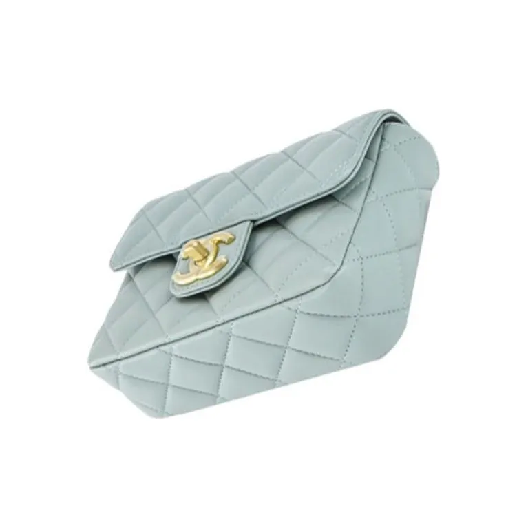 CHANEL Lambskin Flap Bag, Crossbody Bag, Shoulder Bag Women's Light Gray-4
