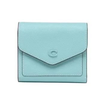 COACH Wyn Grained Calfskin Card Holder Wallet Small Size Women's Cyan