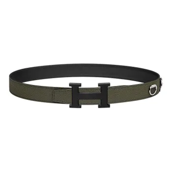 HERMES Letter H Double-Sided Smooth Buckle Epsom Calfskin Leather Belts Men's Black Width: 3.2cm