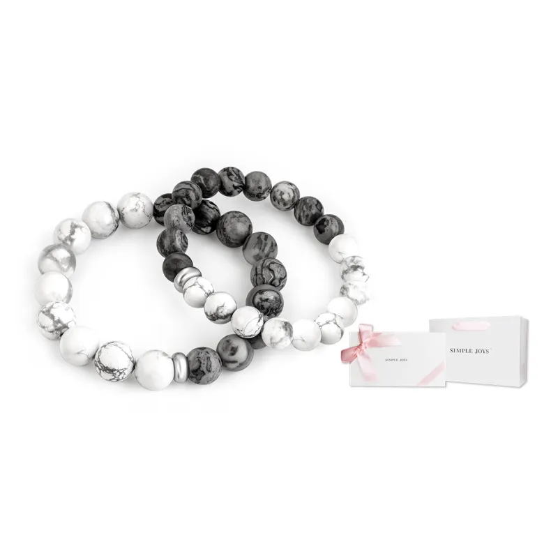 SIMPLE JOYS Bracelets Unisex Map Stone White Turquoise Stretchable Minimalist Style New Chinese Trend-42