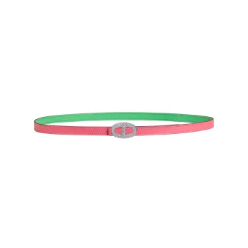 HERMES Mini Athena Buckle Double-Sided Calfskin Leather Belts Women's Pink/Green Width 1.3CM