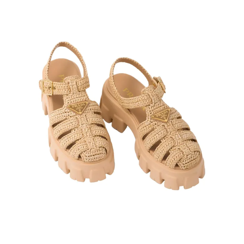 PRADA Monolith Raffia Sandals-6