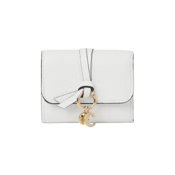 Chloe Alphabet Grain Calfskin Card Holder, Wallet Small Size Women's Crystal White