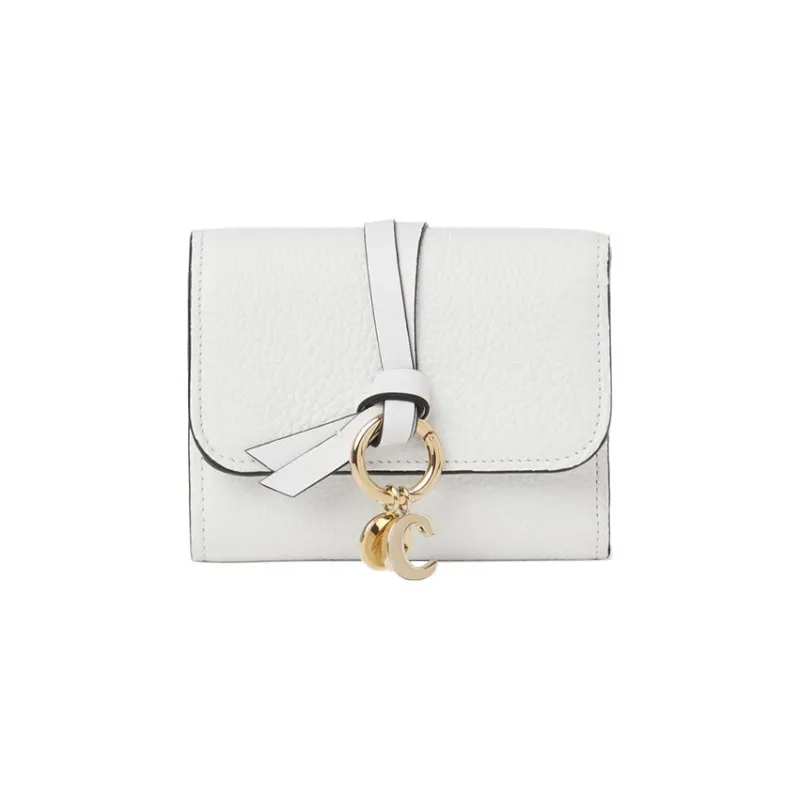 Chloe Alphabet Grain Calfskin Card Holder, Wallet Small Size Women's Crystal White-0