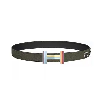 HERMES Quizz Rainbow Buckle And Leather Epsom Calfskin Leather Belts Unisex Green/Black Width: 3.2CM