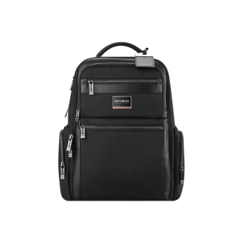 SAMSONITE Fabric Cow Leather Patchwork Backpack Men's Black