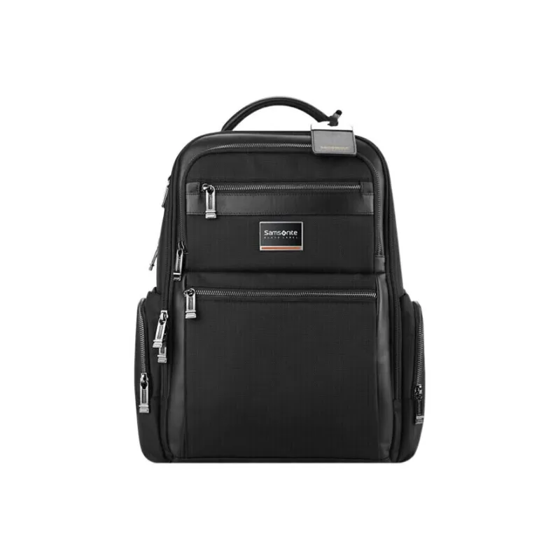 SAMSONITE Fabric Cow Leather Patchwork Backpack Men's Black-0
