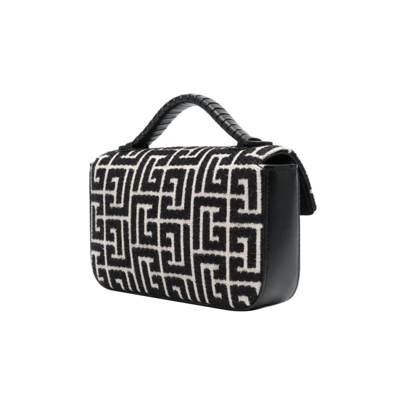 BALMAIN Calfskin With Cotton Handbag, Shoulder Bag, Crossbody Bag Regular Women's White/Black-1