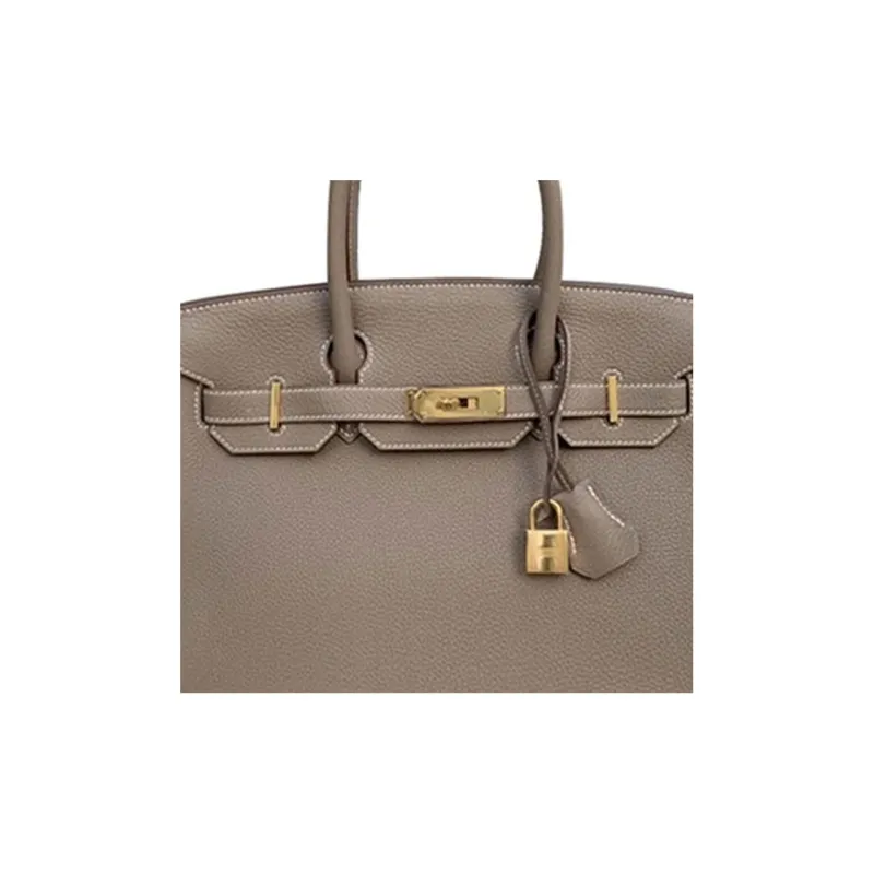 HERMES Birkin Togo Calfskin And Cow Leather Combo Birkin Bag Handbags Women's Gray Red-4