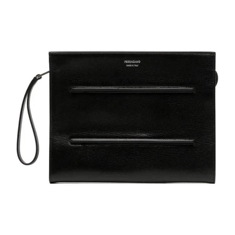 FERRAGAMO Calfskin Clutch Men's Black-0