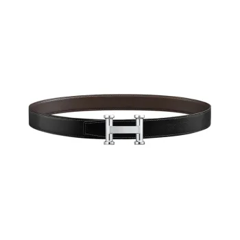 HERMES Two-Tone Patchwork Silver Smooth Buckle Leather Double-Sided Leather Belts Men's Black Width 32MM