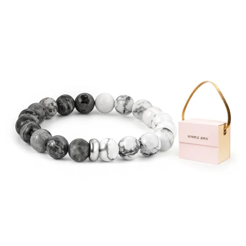 SIMPLE JOYS Bracelets Unisex Map Stone White Turquoise Stretchable Minimalist Style New Chinese Trend-24