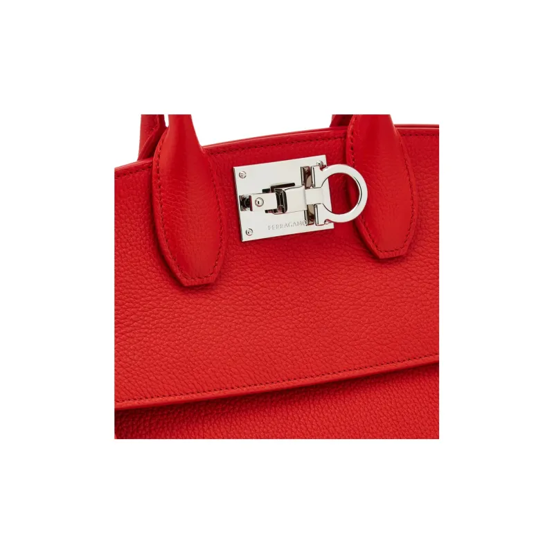 FERRAGAMO Studio Cow Leather Handbag Medium Size Women's Red-6