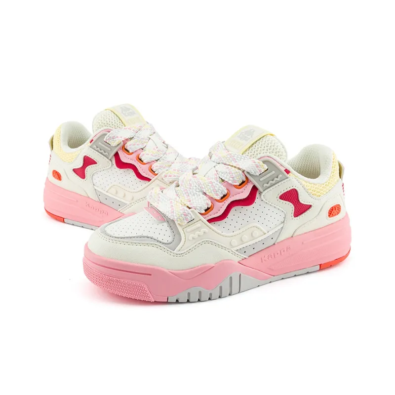 Kappa Anti Slip Wear Resistant Low Top Skateboard Shoes Unisex White Pink-4