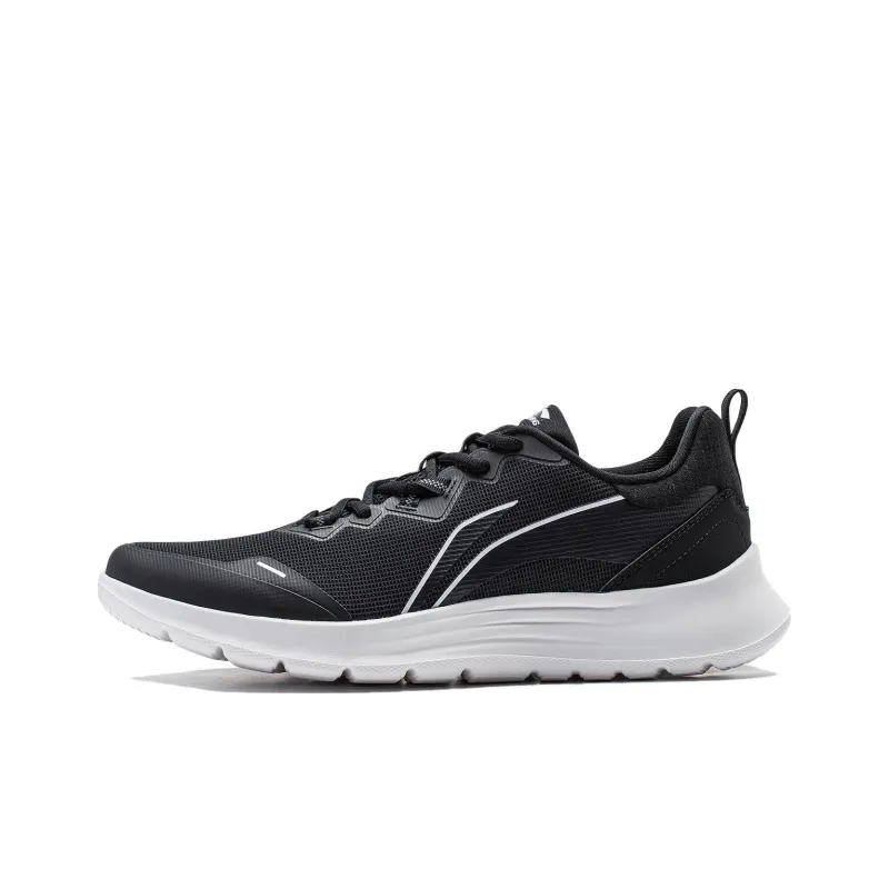 LiNing Feather Wear Resistant Slip Resistant Low Top Running Shoes Men's Black White-0