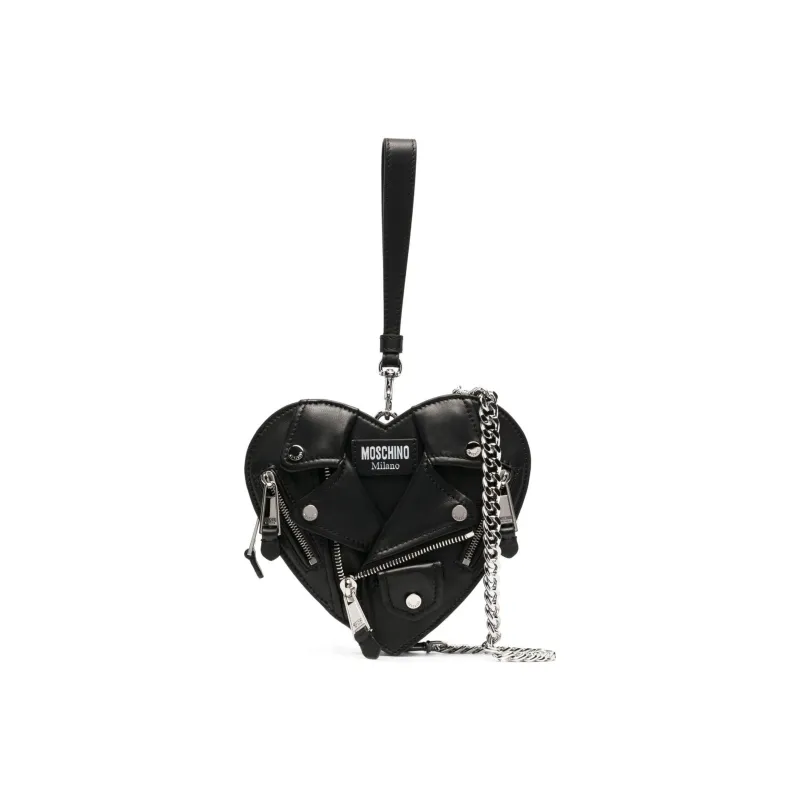 MOSCHINO Calfskin Biker Bag Handbag Shoulder Bag Crossbody Bag Women's Black-0