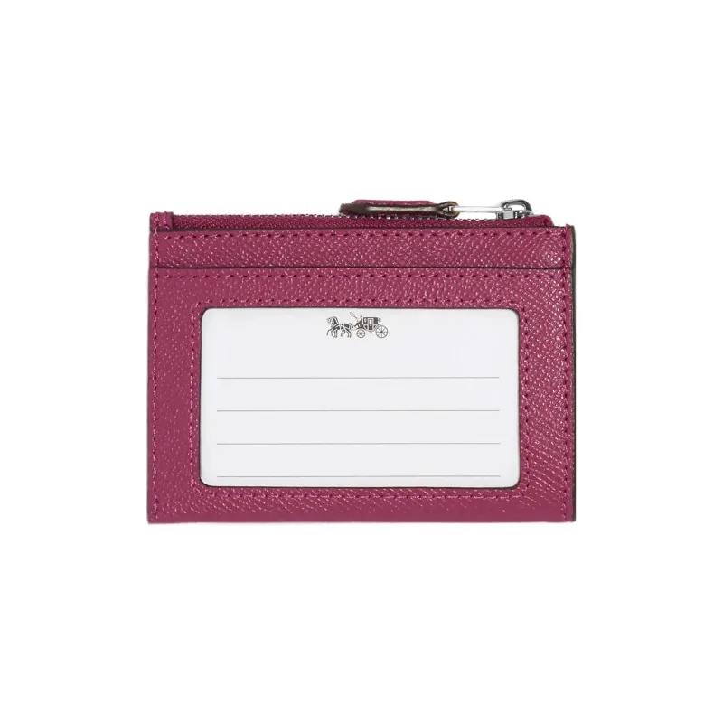 COACH Mini Id Skinny Cross-Stitch Leather Coin Purses Card Holders Women's Light Raspberry-1