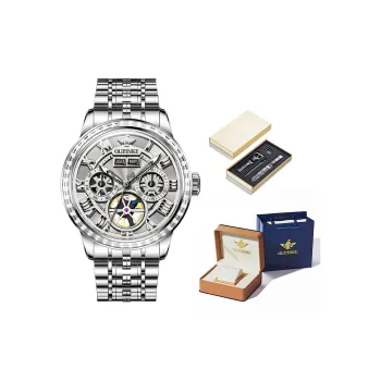 Oupinke Trendy Collection Automatic Mechanical Movement Stainless Steel Watchband Watch Men's Watches Gray Dial
