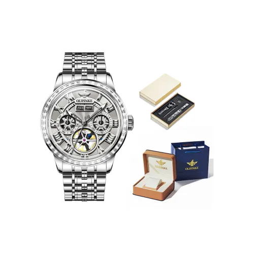 Oupinke Trendy Collection Automatic Mechanical Movement Stainless Steel Watchband Watch Men's Watches Gray Dial