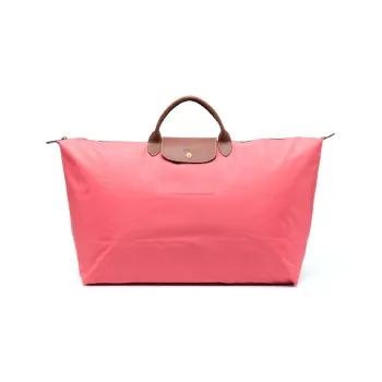 LONGCHAMP Le Pliage Cow Leather Trim Travel Bag Portable Luggage Bag Medium Size Women's Pink