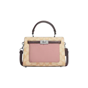 COACH Lane Canvas With Leather Handbag Shoulder Bag Crossbody Bag Small Size Women's Khaki