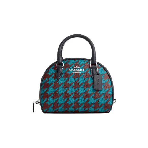 COACH Sydney Canvas With Leather Dome Bag Handbags Small Size Women's Cyan & Burgundy