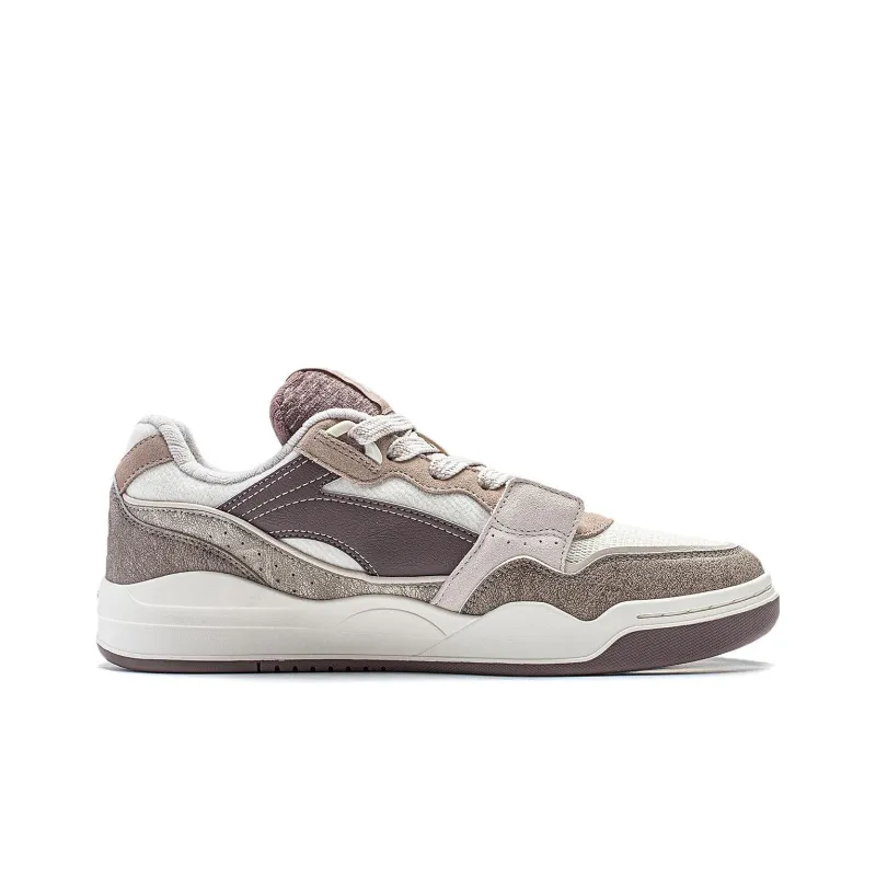 LiNing Moon White Anti Slip Wear Resistant Low Top Skateboard Shoes Men's Brown White-1