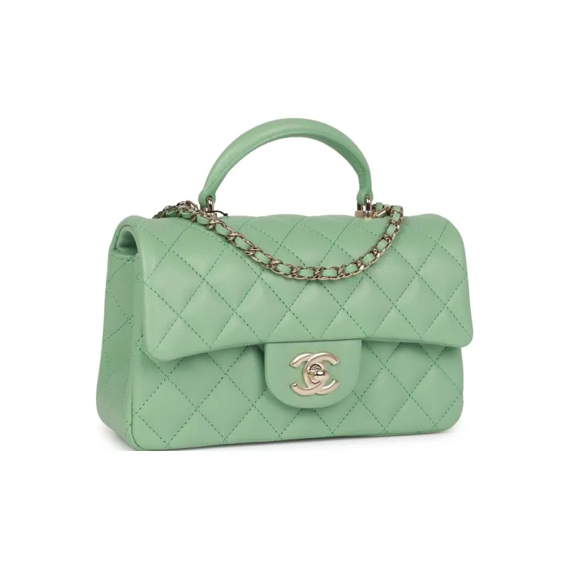 CHANEL Classic Flap CF Sheepskin Handbag, Shoulder Bag, Crossbody Bag Mini Women's Light Green-1