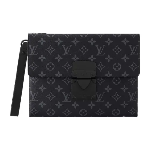 LOUIS VUITTON Coated Canvas With Cow Leather Trim Clutch Men's Black/Gray